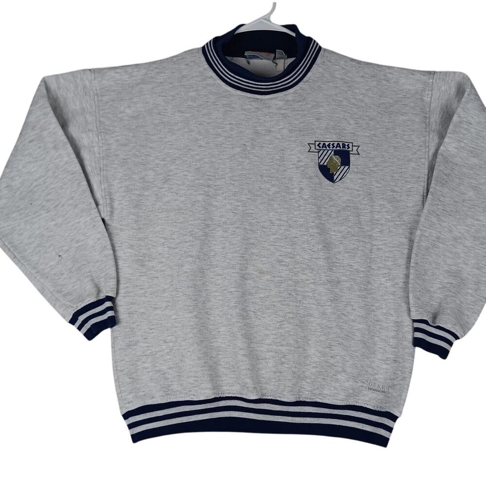 Vintage Gear Caesars Exclusive‎ Casino Sweatshirt Mens Large Gray Ribbed 80s